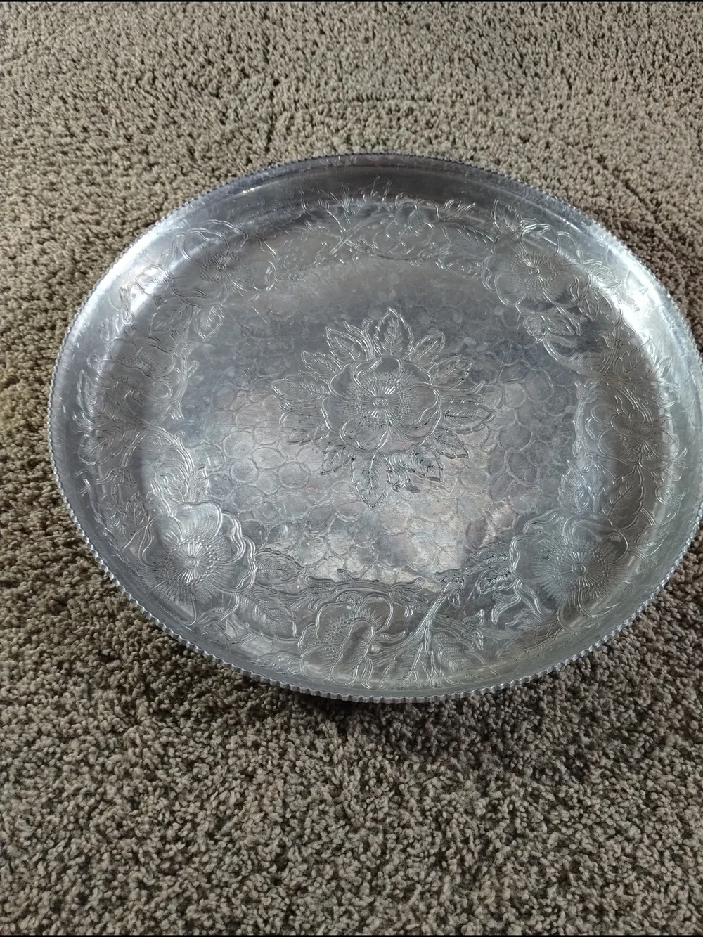Wilson Specialties Aluminum Metal Serving Tray - Embossed Floral Design